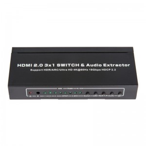 V2.0 HDMI 3x1 스위처 및 오디오 추출기 지원 ARC 울트라 HD 4Kx2K @ 60Hz HDCP2.2 18Gbps