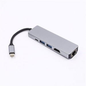 5-in-1 USB Type C-HDMI + LAN (1000M) + USB 3.0x2 + Type C 허브 어댑터