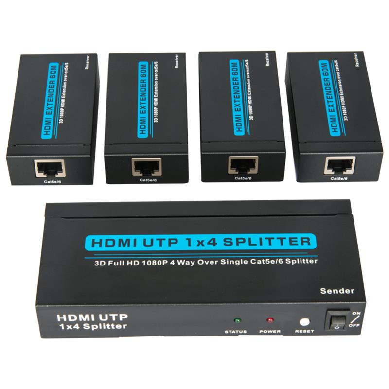 60m까지 4 개의 수신기를 가진 단 하나 Cat5e \/ 6에 4 개의 항구 HDMI UTP 1x4 쪼개는 도구