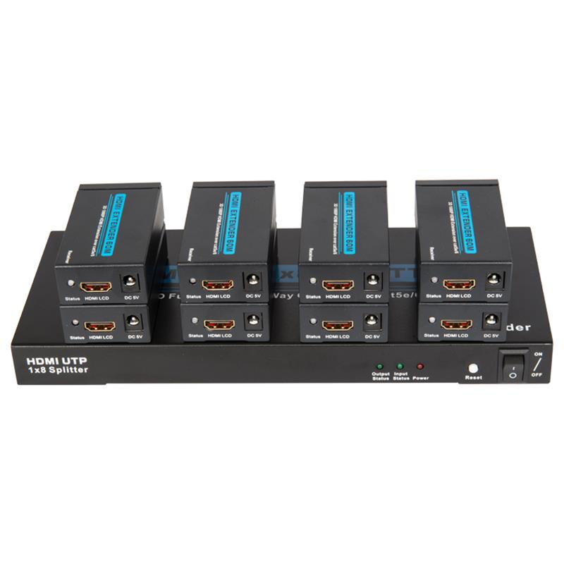60m까지 8 개의 수신기를 가진 단 하나 Cat5e \/ 6에 8 개의 항구 HDMI UTP 1x8 쪼개는 도구
